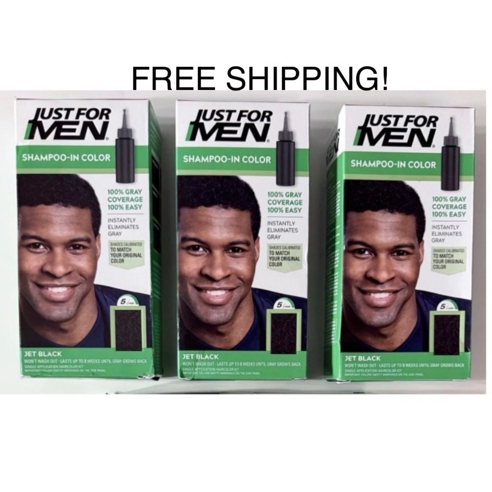 Lot Of 3 Just For Men H-60 JET BLACK Hair color Shampoo In - New In Box